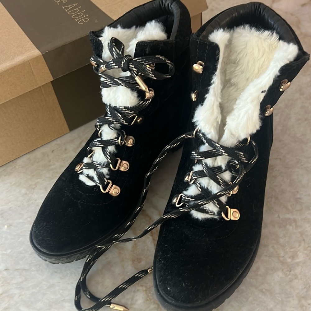 Black suede lace up lug boots size 8